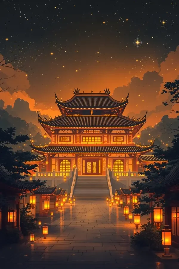 长夜宫灯竖版短剧海报，古装题材